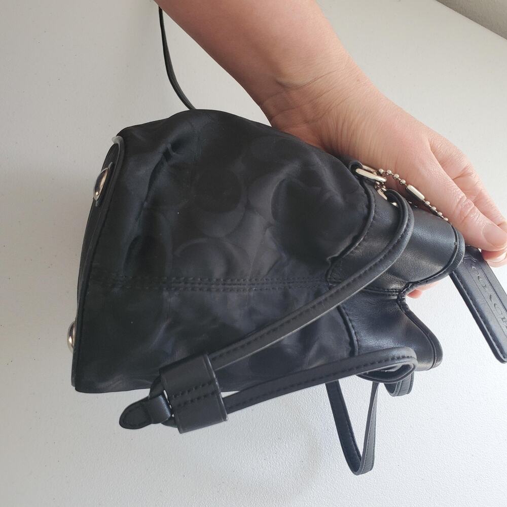 Coach Mini Drawsting Carryall Bag Signature Black Logo Leather Crossbody Purse - Picture 7 of 14